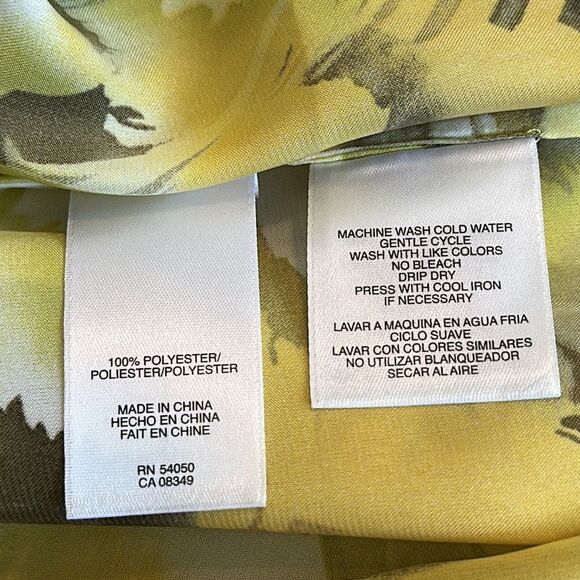 Anne Klein chartreuse green watercolor sleeveless ruffle neck polyester blouse - Picture 8 of 8